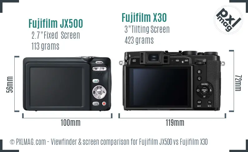 Fujifilm JX500 vs Fujifilm X30 Screen and Viewfinder comparison
