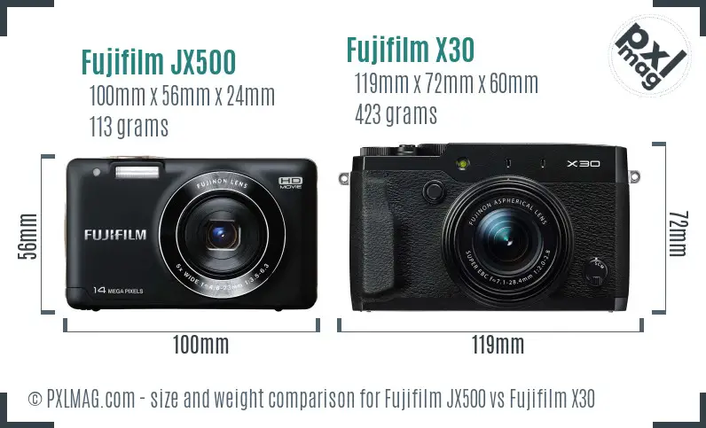 Fujifilm JX500 vs Fujifilm X30 size comparison