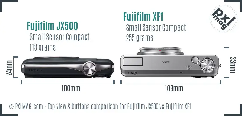 Fujifilm JX500 vs Fujifilm XF1 top view buttons comparison