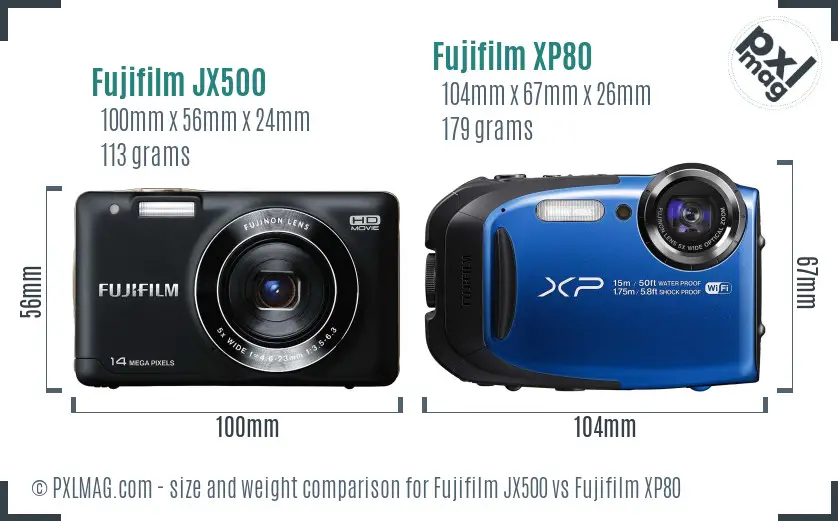 Fujifilm JX500 vs Fujifilm XP80 size comparison