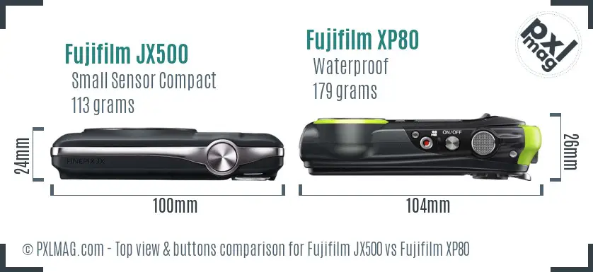 Fujifilm JX500 vs Fujifilm XP80 top view buttons comparison