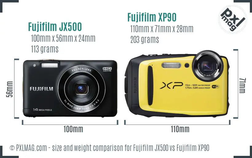 Fujifilm JX500 vs Fujifilm XP90 size comparison