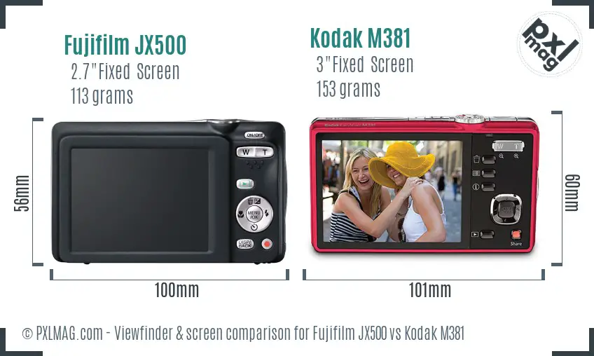 Fujifilm JX500 vs Kodak M381 Screen and Viewfinder comparison