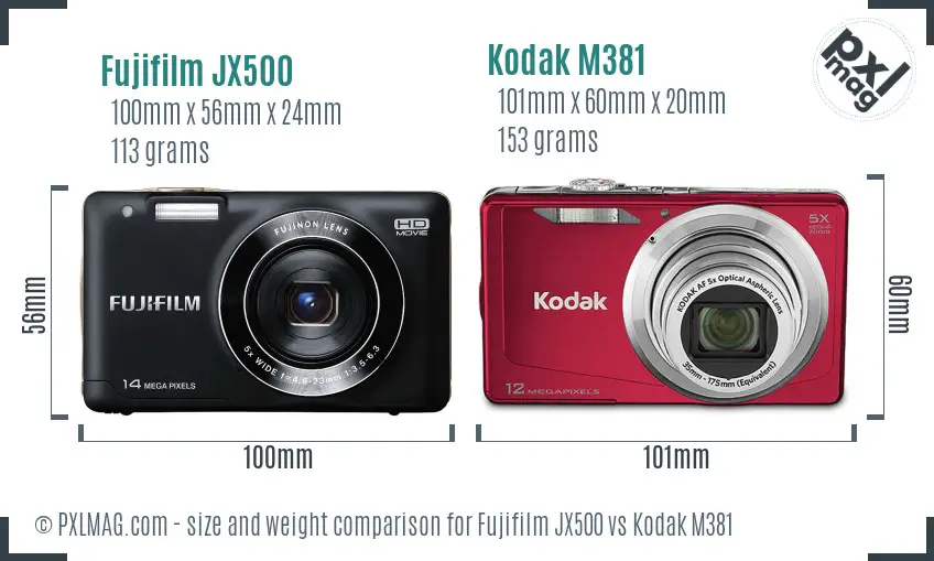 Fujifilm JX500 vs Kodak M381 size comparison