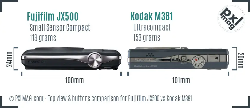 Fujifilm JX500 vs Kodak M381 top view buttons comparison