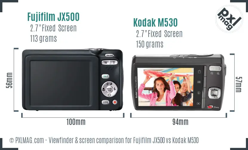 Fujifilm JX500 vs Kodak M530 Screen and Viewfinder comparison