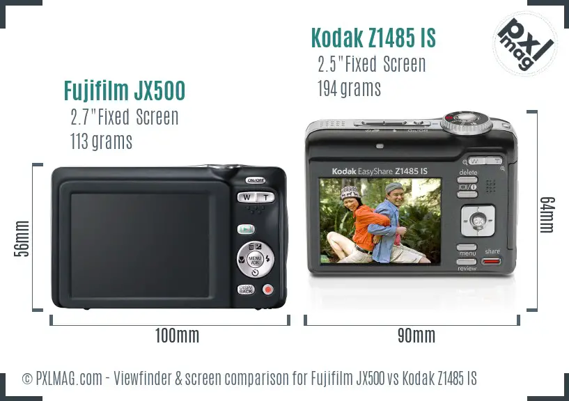 Fujifilm JX500 vs Kodak Z1485 IS Screen and Viewfinder comparison