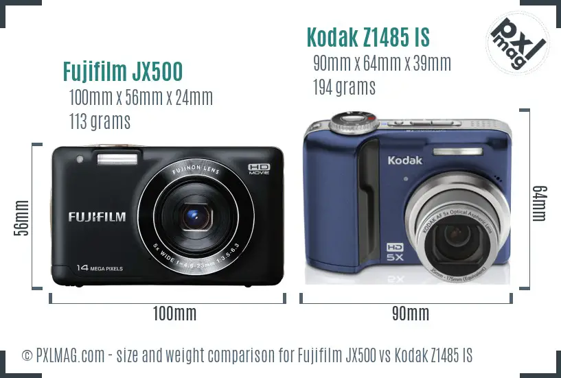 Fujifilm JX500 vs Kodak Z1485 IS size comparison