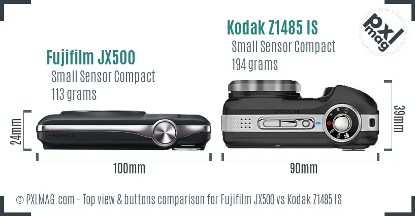 Fujifilm JX500 vs Kodak Z1485 IS top view buttons comparison