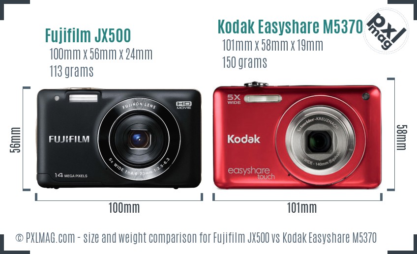 Fujifilm JX500 vs Kodak Easyshare M5370 size comparison