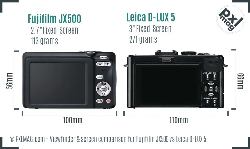Fujifilm JX500 vs Leica D-LUX 5 Screen and Viewfinder comparison