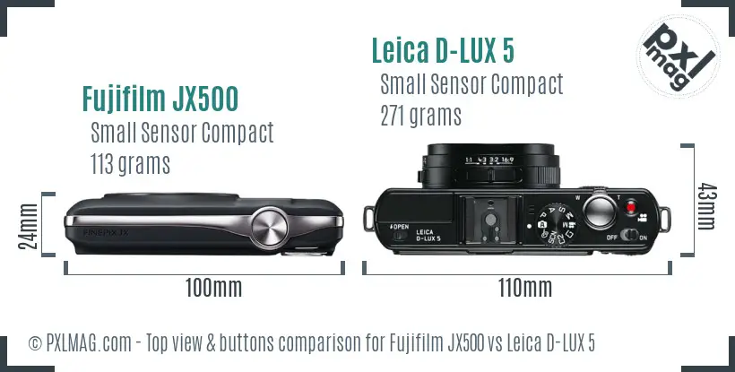 Fujifilm JX500 vs Leica D-LUX 5 top view buttons comparison