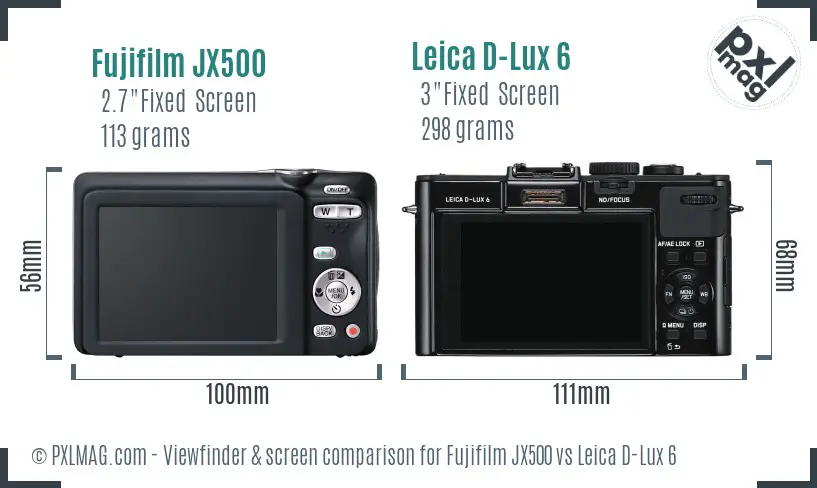 Fujifilm JX500 vs Leica D-Lux 6 Screen and Viewfinder comparison