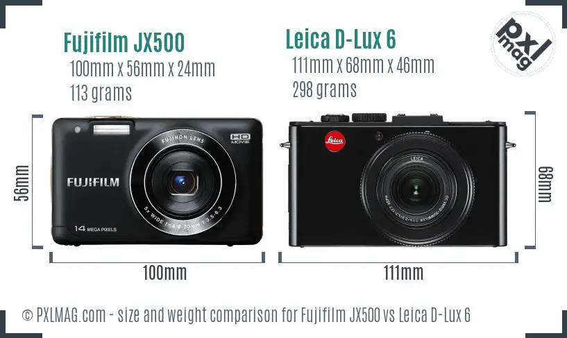 Fujifilm JX500 vs Leica D-Lux 6 size comparison