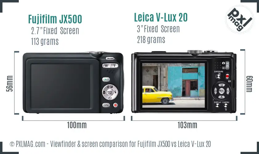 Fujifilm JX500 vs Leica V-Lux 20 Screen and Viewfinder comparison