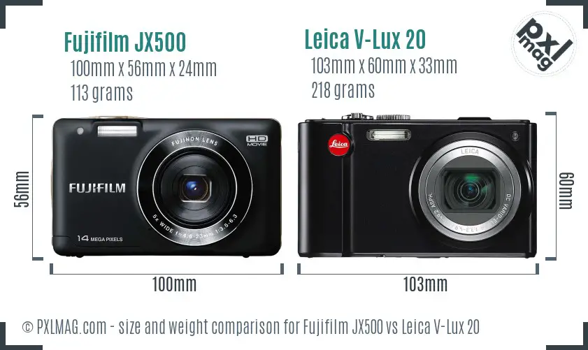 Fujifilm JX500 vs Leica V-Lux 20 size comparison Fujifilm JX500 vs Leica V-Lux 20 size comparison