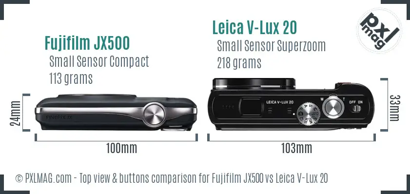 Fujifilm JX500 vs Leica V-Lux 20 top view buttons comparison