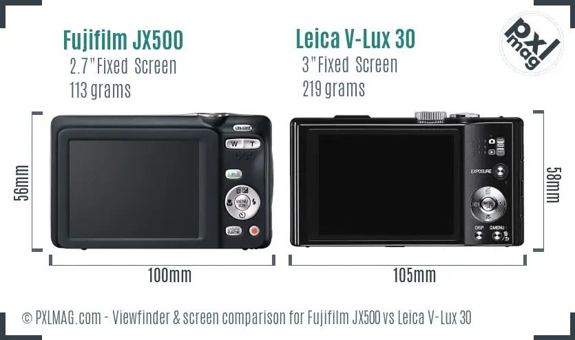 Fujifilm JX500 vs Leica V-Lux 30 Screen and Viewfinder comparison
