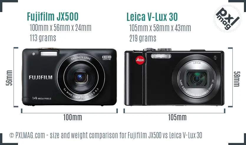 Fujifilm JX500 vs Leica V-Lux 30 size comparison