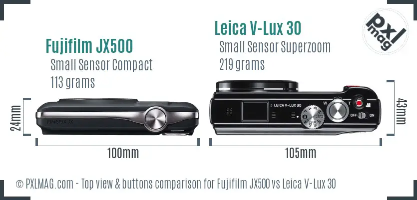 Fujifilm JX500 vs Leica V-Lux 30 top view buttons comparison