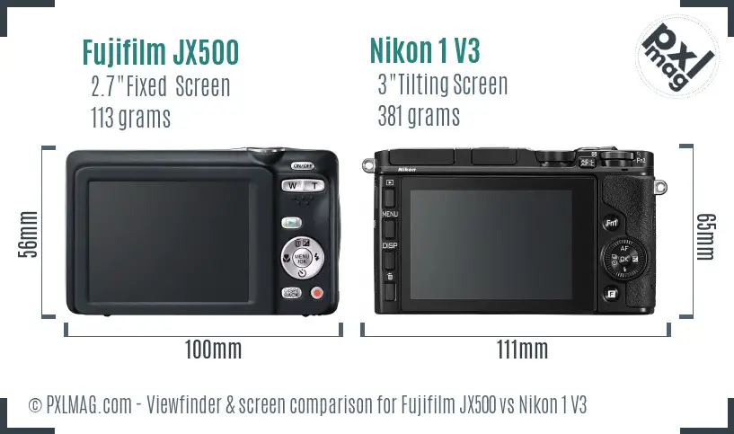 Fujifilm JX500 vs Nikon 1 V3 Screen and Viewfinder comparison