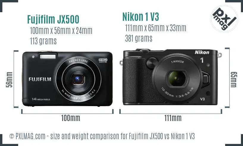 Fujifilm JX500 vs Nikon 1 V3 size comparison