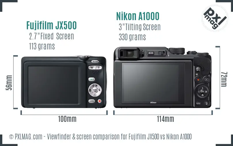 Fujifilm JX500 vs Nikon A1000 Screen and Viewfinder comparison