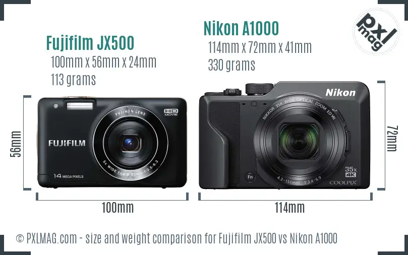 Fujifilm JX500 vs Nikon A1000 size comparison
