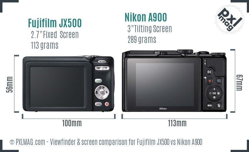 Fujifilm JX500 vs Nikon A900 Screen and Viewfinder comparison