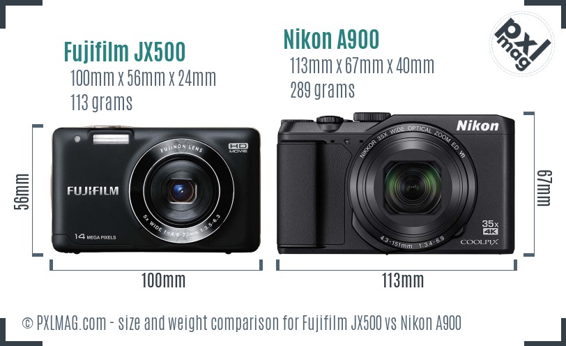 Fujifilm JX500 vs Nikon A900 size comparison Fujifilm JX500 vs Nikon A900 size comparison