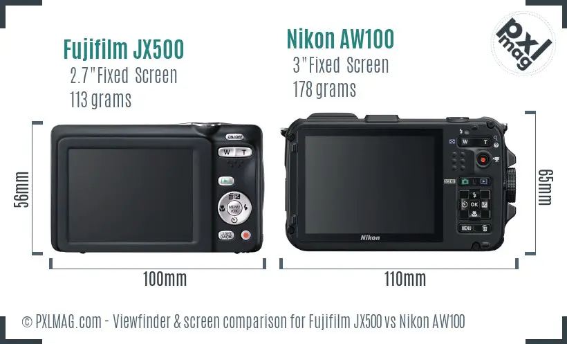 Fujifilm JX500 vs Nikon AW100 Screen and Viewfinder comparison