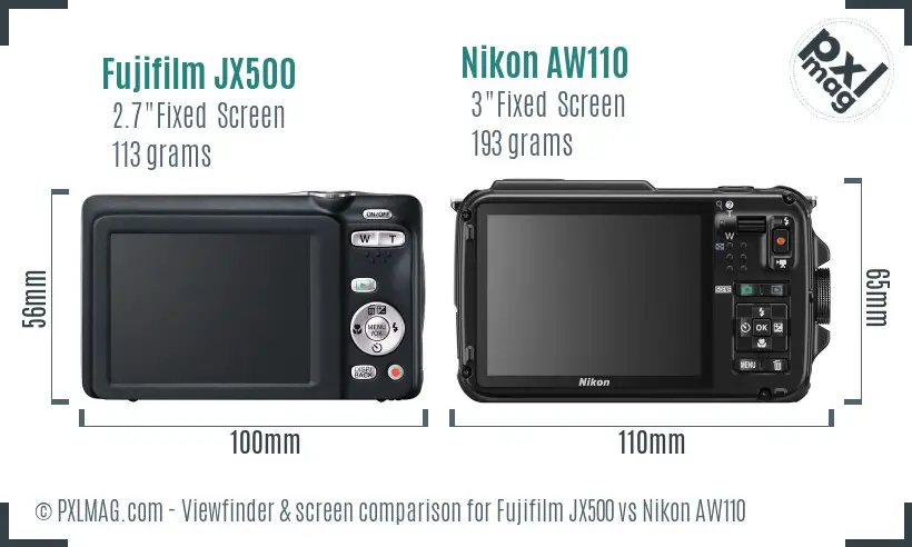 Fujifilm JX500 vs Nikon AW110 Screen and Viewfinder comparison