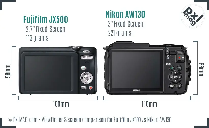 Fujifilm JX500 vs Nikon AW130 Screen and Viewfinder comparison