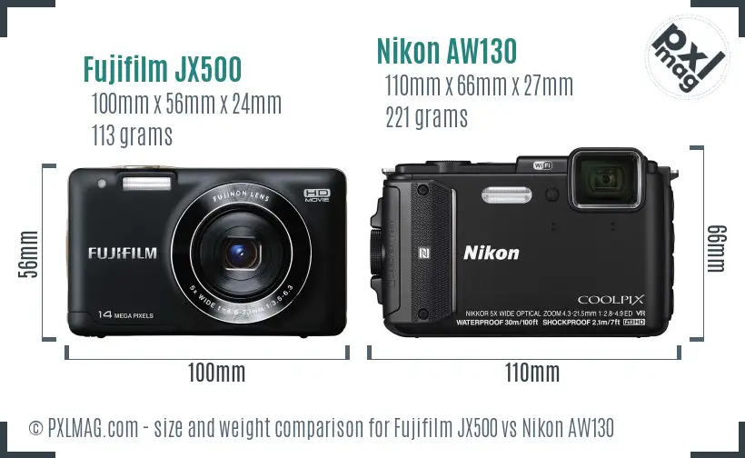 Fujifilm JX500 vs Nikon AW130 size comparison