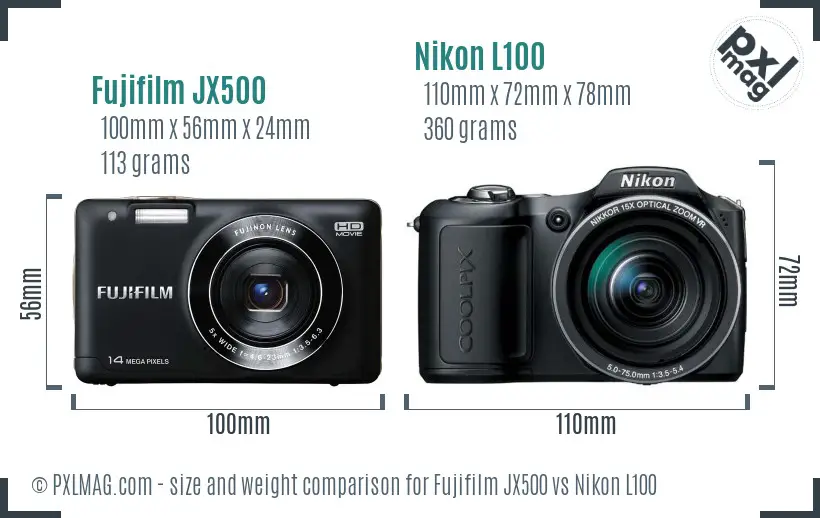 Fujifilm JX500 vs Nikon L100 size comparison Fujifilm JX500 vs Nikon L100 size comparison