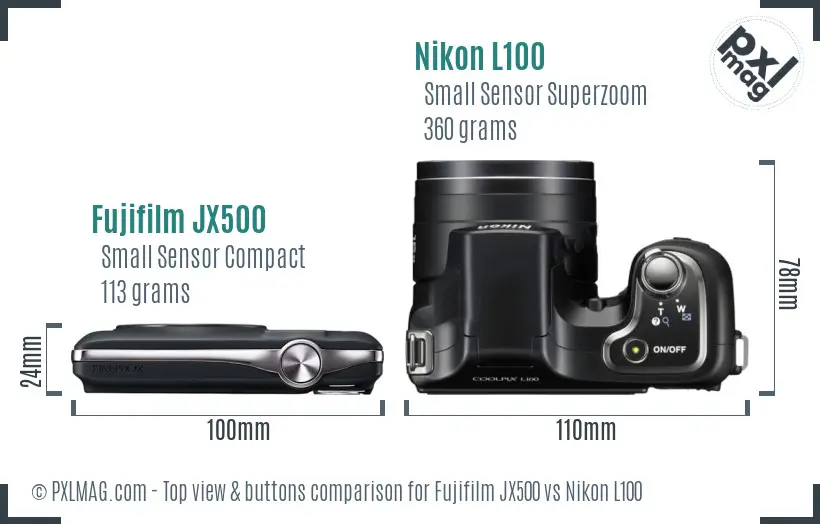 Fujifilm JX500 vs Nikon L100 top view buttons comparison