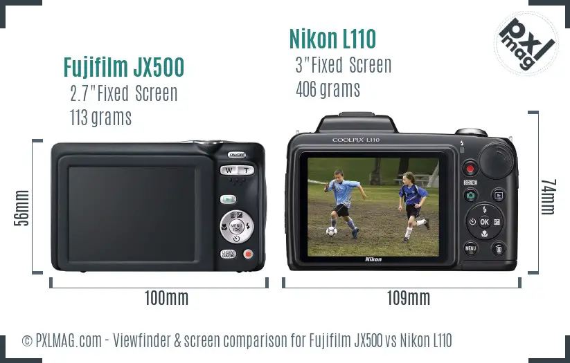 Fujifilm JX500 vs Nikon L110 Screen and Viewfinder comparison