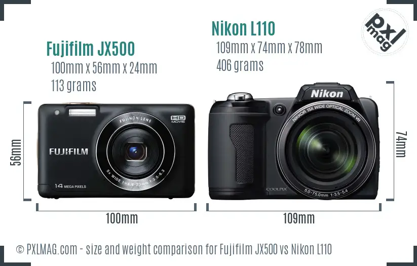 Fujifilm JX500 vs Nikon L110 size comparison