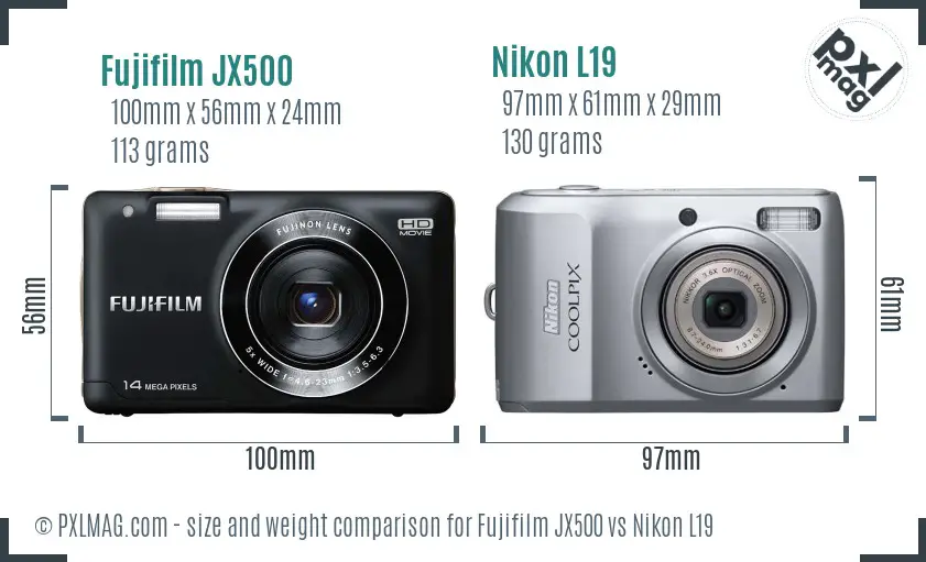 Fujifilm JX500 vs Nikon L19 size comparison