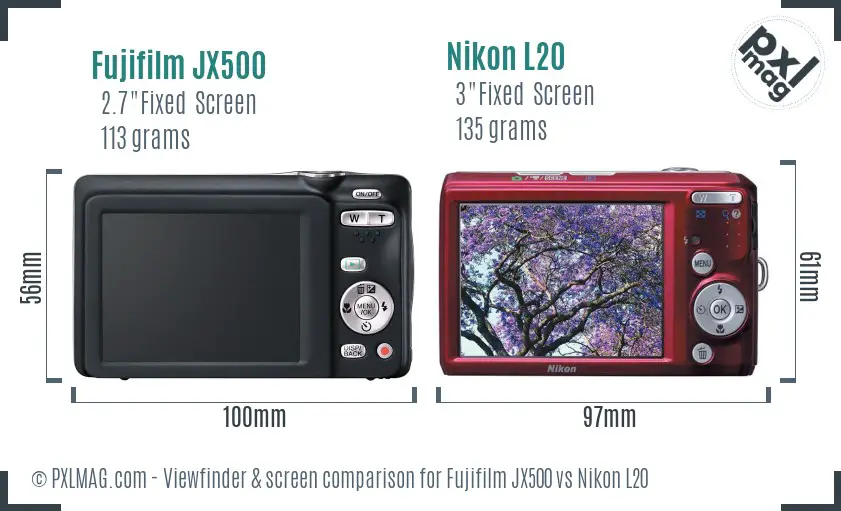 Fujifilm JX500 vs Nikon L20 Screen and Viewfinder comparison