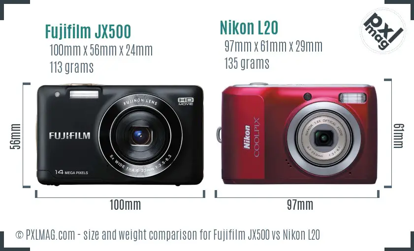 Fujifilm JX500 vs Nikon L20 size comparison