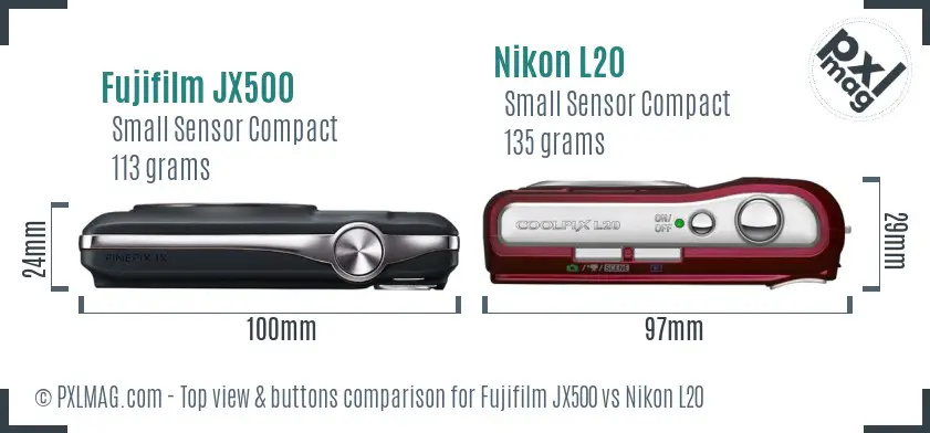 Fujifilm JX500 vs Nikon L20 top view buttons comparison