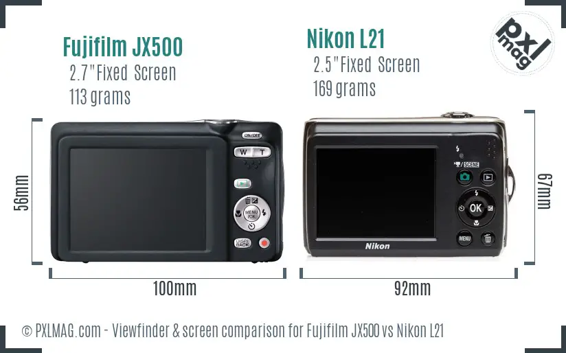 Fujifilm JX500 vs Nikon L21 Screen and Viewfinder comparison