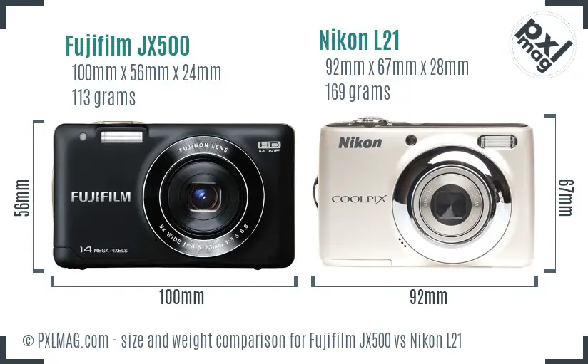 Fujifilm JX500 vs Nikon L21 size comparison