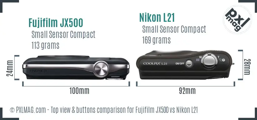 Fujifilm JX500 vs Nikon L21 top view buttons comparison