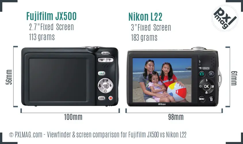 Fujifilm JX500 vs Nikon L22 Screen and Viewfinder comparison