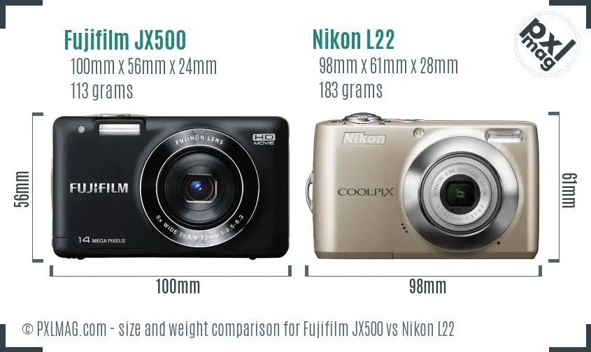 Fujifilm JX500 vs Nikon L22 size comparison
