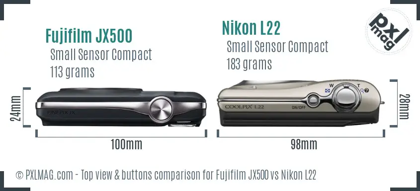 Fujifilm JX500 vs Nikon L22 top view buttons comparison