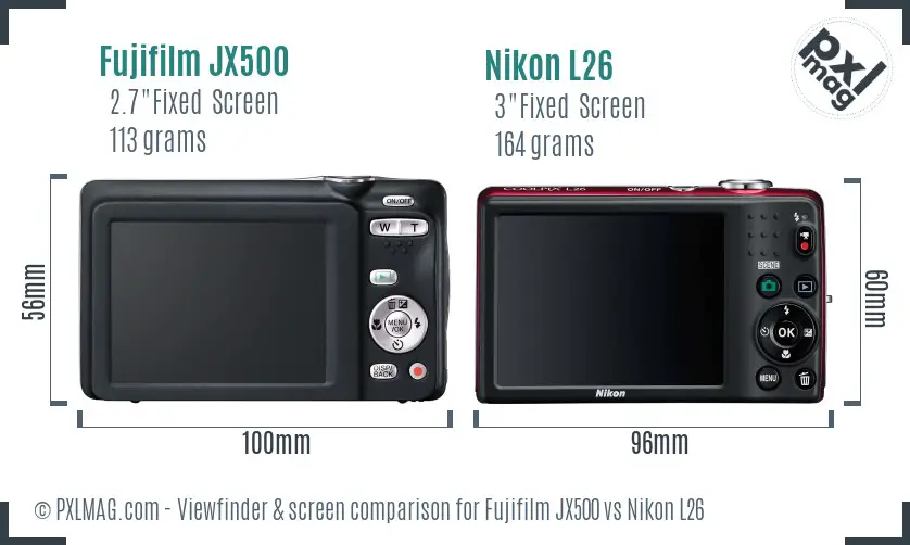 Fujifilm JX500 vs Nikon L26 Screen and Viewfinder comparison