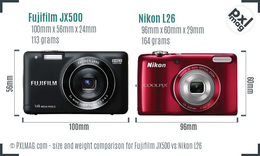 Fujifilm JX500 vs Nikon L26 size comparison